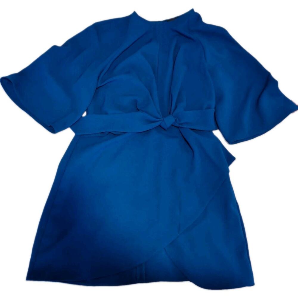 Topshop Dress Wide Half Sleeves Knot Tie Front Cobalt Royal Blue Mini Dress US 6